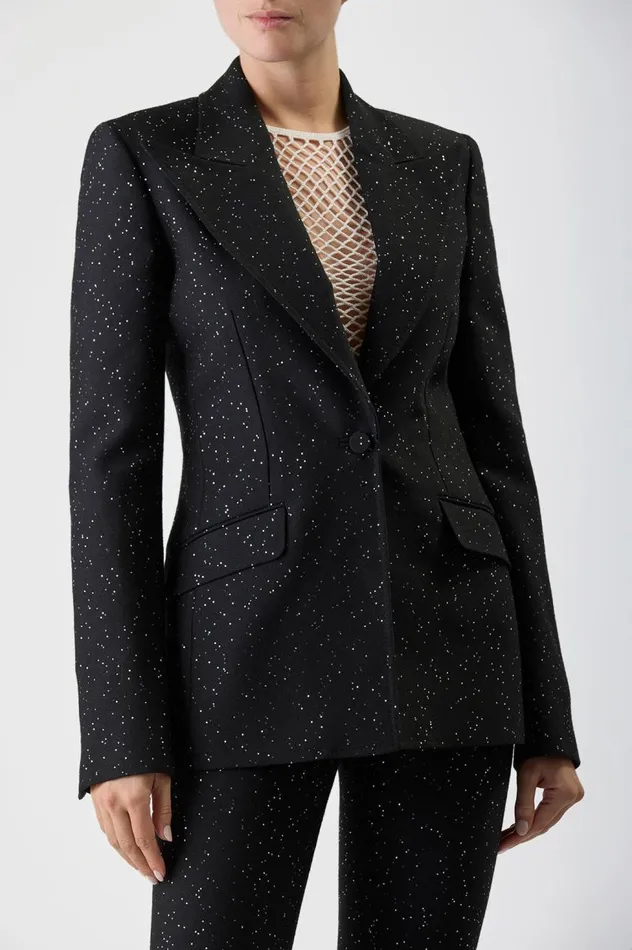 Women Blazers and Vests Gabriela Hearst Leiva Sequin Blazer In Black Virgin Wool