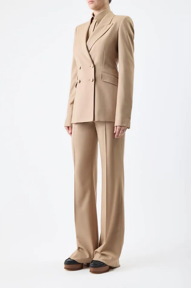Women Blazers and Vests Gabriela Hearst Stephanie Blazer In Camel Virgin Wool Twill