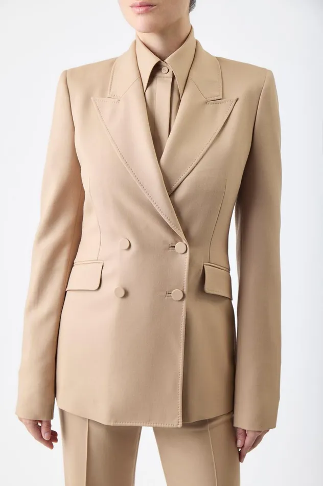 Women Blazers and Vests Gabriela Hearst Stephanie Blazer In Camel Virgin Wool Twill