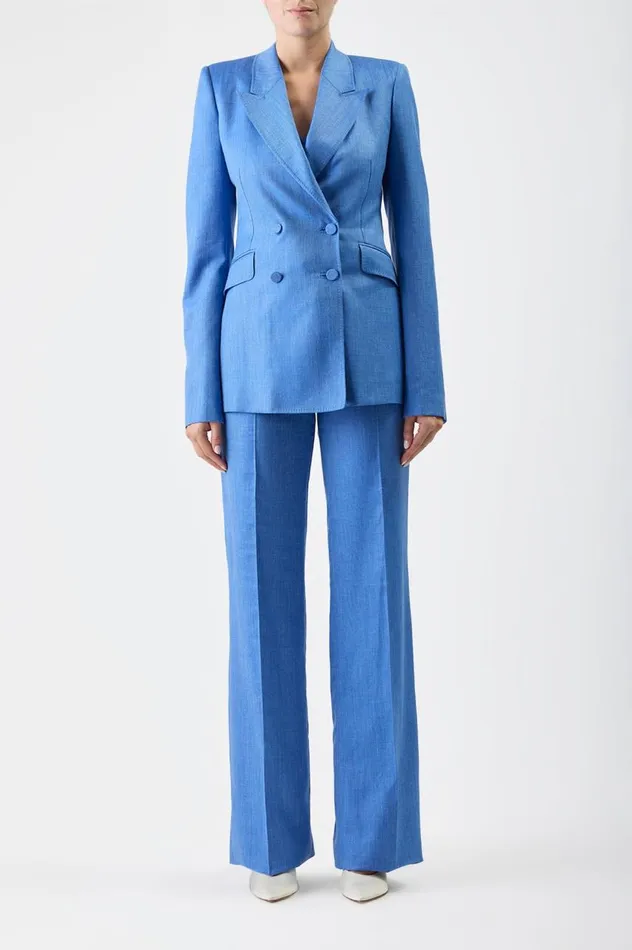 Women Blazers and Vests Gabriela Hearst Stephanie Blazer In Sapphire Virgin Wool And Silk Linen