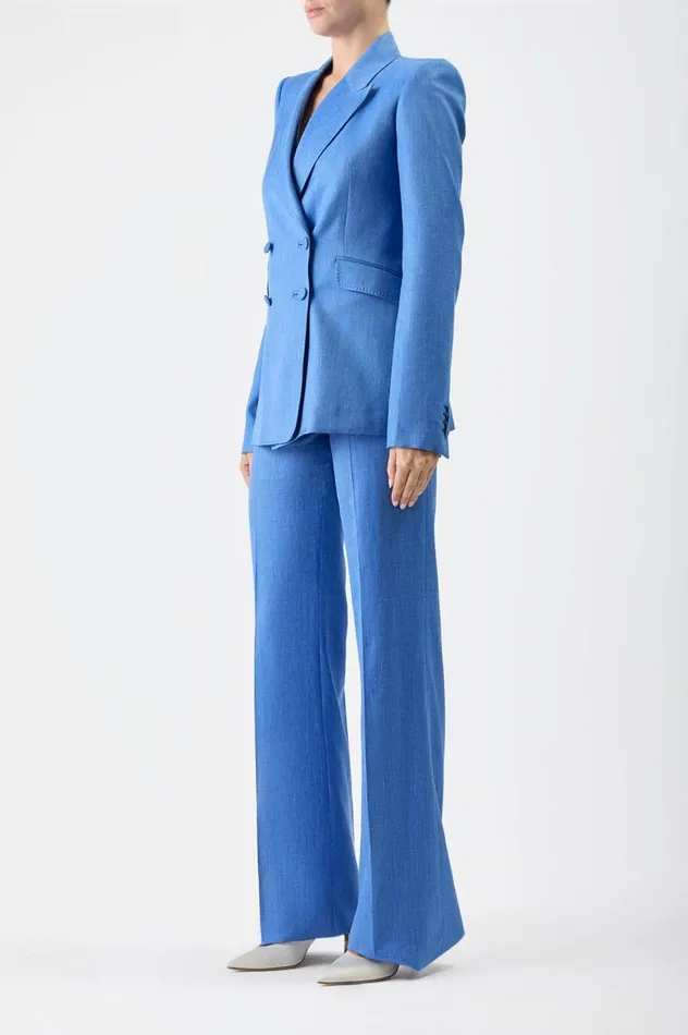 Women Blazers and Vests Gabriela Hearst Stephanie Blazer In Sapphire Virgin Wool And Silk Linen