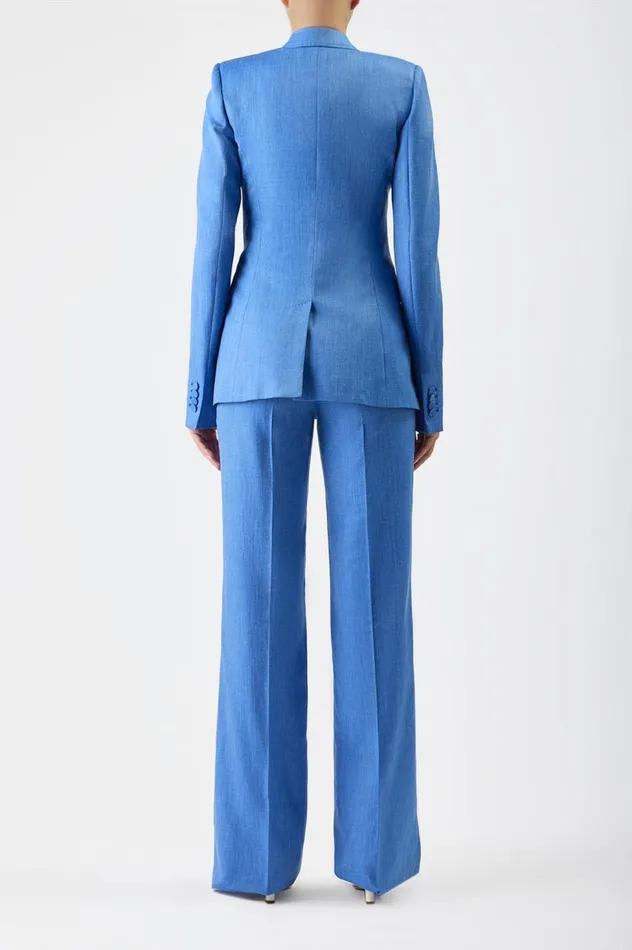Women Blazers and Vests Gabriela Hearst Stephanie Blazer In Sapphire Virgin Wool And Silk Linen