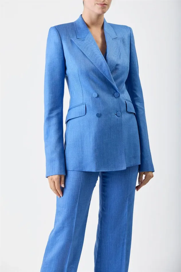 Women Blazers and Vests Gabriela Hearst Stephanie Blazer In Sapphire Virgin Wool And Silk Linen