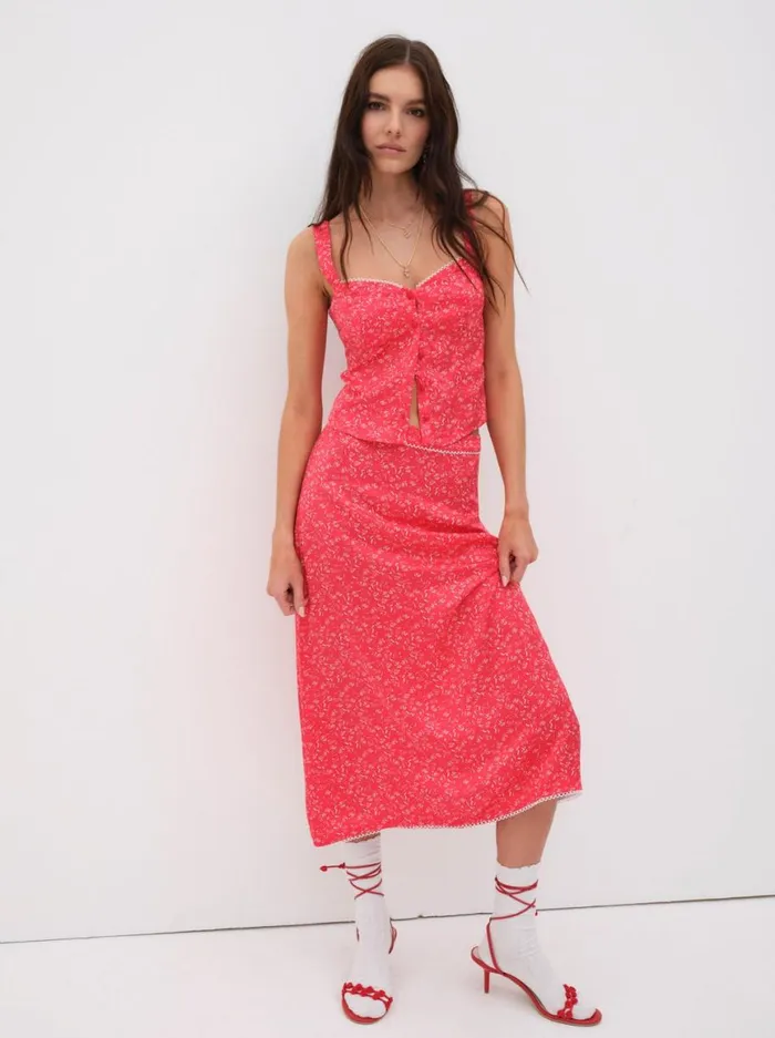 Women Bottoms For Love and Lemons Barbera Midi Skirt Red