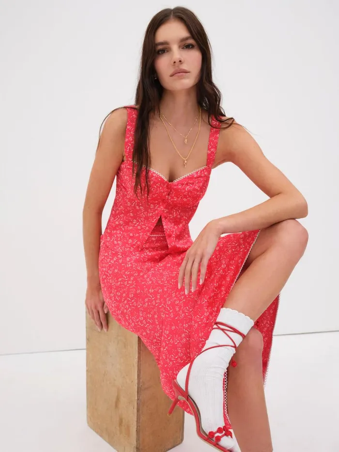 Women Bottoms For Love and Lemons Barbera Midi Skirt Red Women Bottoms For Love and Lemons Barbera Midi Skirt Red