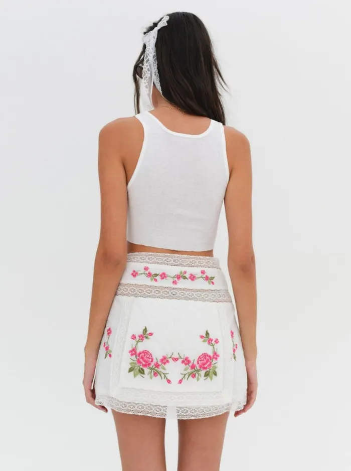 Women Bottoms For Love and Lemons Jolene Embroidered Mini Skirt White Women Bottoms For Love and Lemons Jolene Embroidered Mini Skirt White