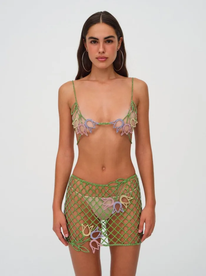Women Bottoms For Love and Lemons Tulip Grid Rhinestone Skirt Green