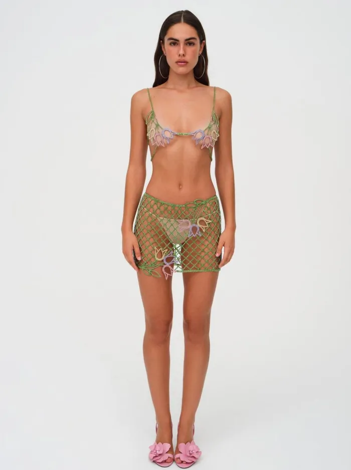 Women Bottoms For Love and Lemons Tulip Grid Rhinestone Skirt Green Women Bottoms For Love and Lemons Tulip Grid Rhinestone Skirt Green