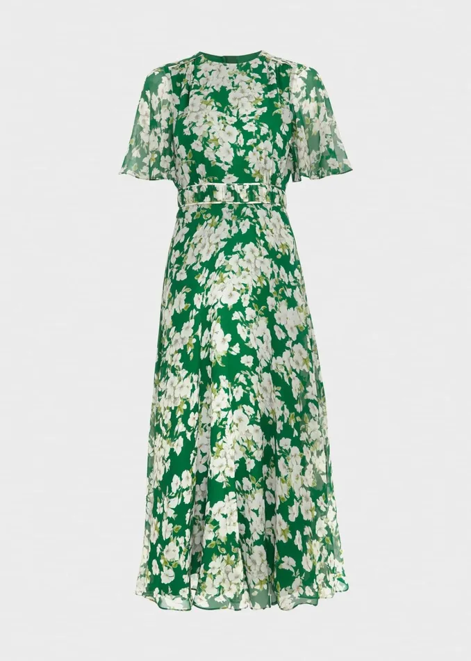 Women Bronwyn Silk Midi Dress Green Multi Hobbs Dresses and Jumpsuits