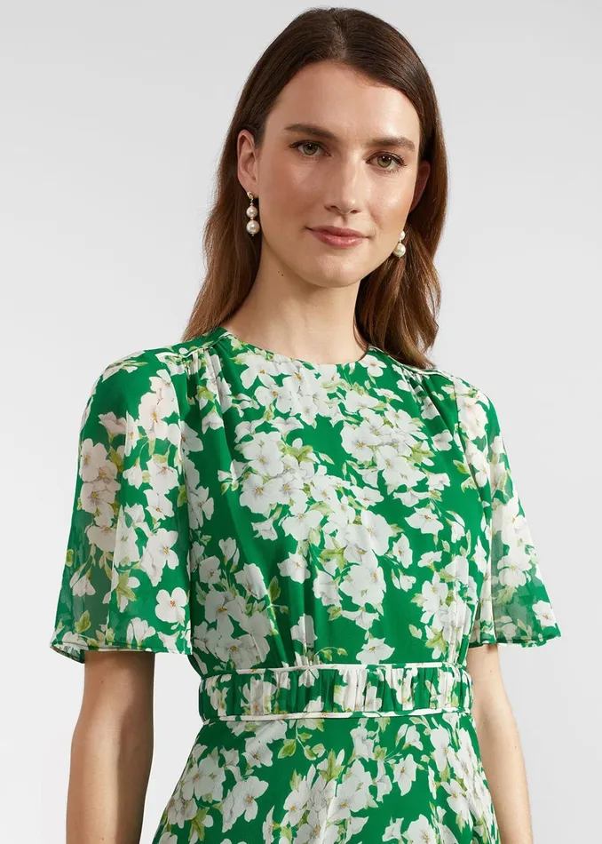 Women Bronwyn Silk Midi Dress Green Multi Hobbs Dresses and Jumpsuits