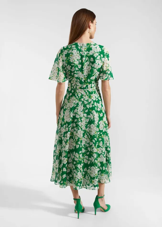 Women Bronwyn Silk Midi Dress Green Multi Hobbs Dresses and Jumpsuits
