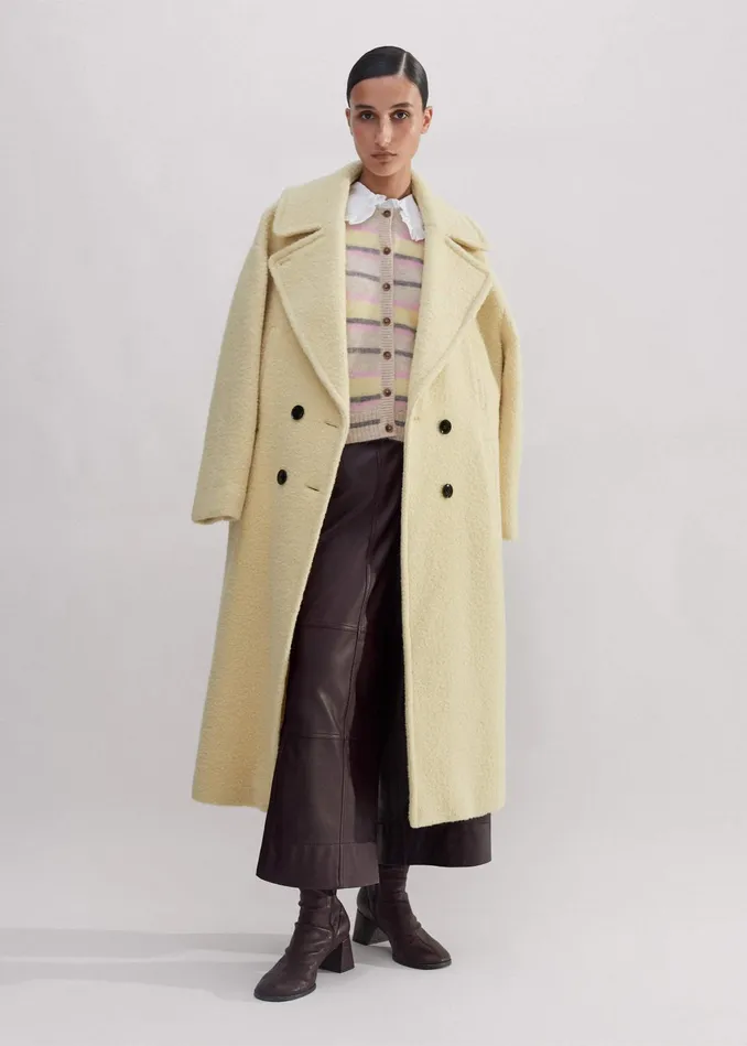 Women Brushed Cashmere Crew Neck Stripe Cardigan Oatmeallemonpinkgrey MEEM