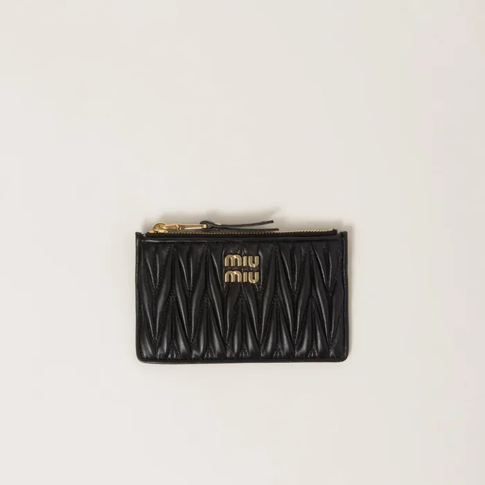 Women Card Holders Miu Miu Matelass Nappa Leather Envelope Wallet Black