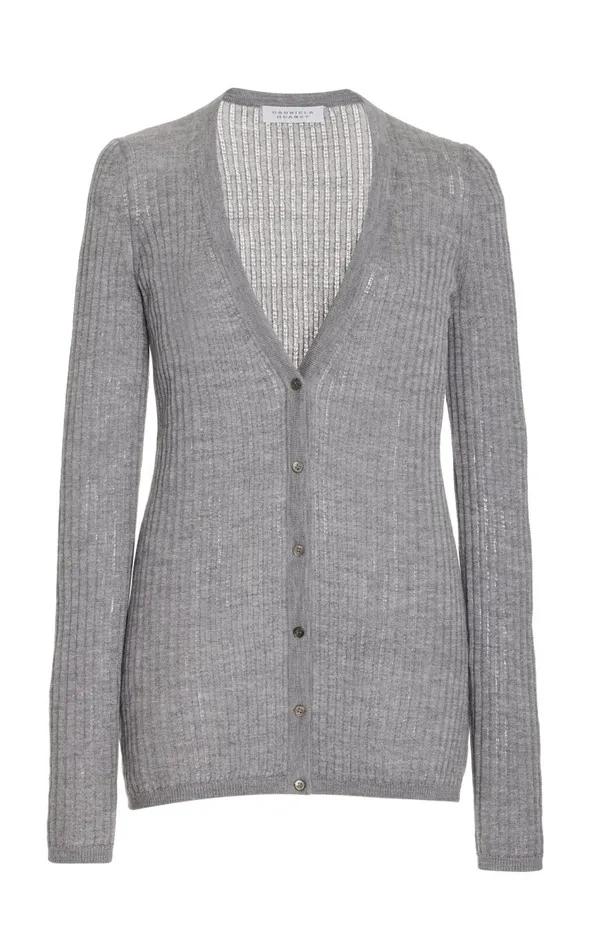 Women Cardigans Gabriela Hearst Emma Pointelle Knit Cardigan In Heather Grey Cashmere Silk Women Cardigans Gabriela Hearst Emma Pointelle Knit Cardigan In Heather Grey Cashmere Silk