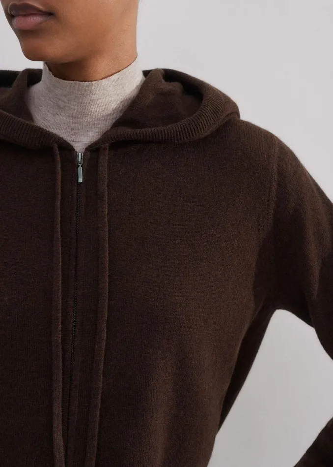Women Cashmere Relaxed Fit Box Zip Hoodie Espresso Brown MEEM