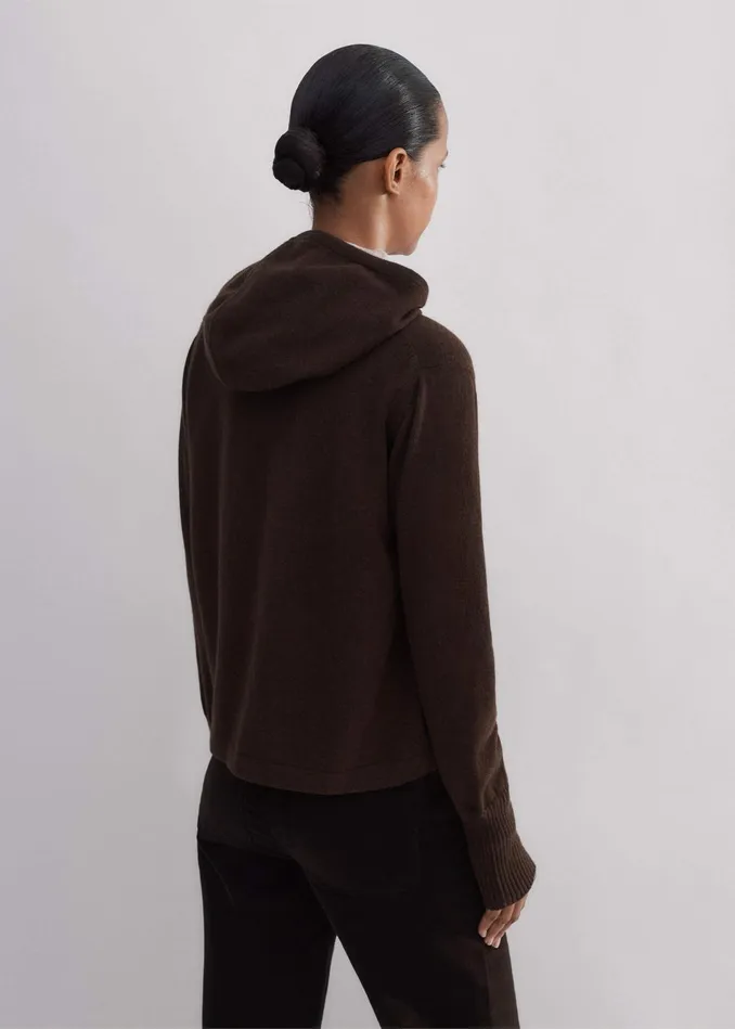 Women Cashmere Relaxed Fit Box Zip Hoodie Espresso Brown MEEM