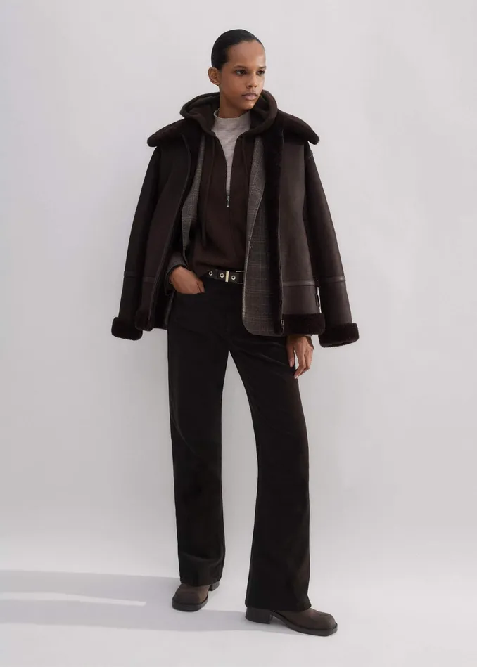 Women Cashmere Relaxed Fit Box Zip Hoodie Espresso Brown MEEM