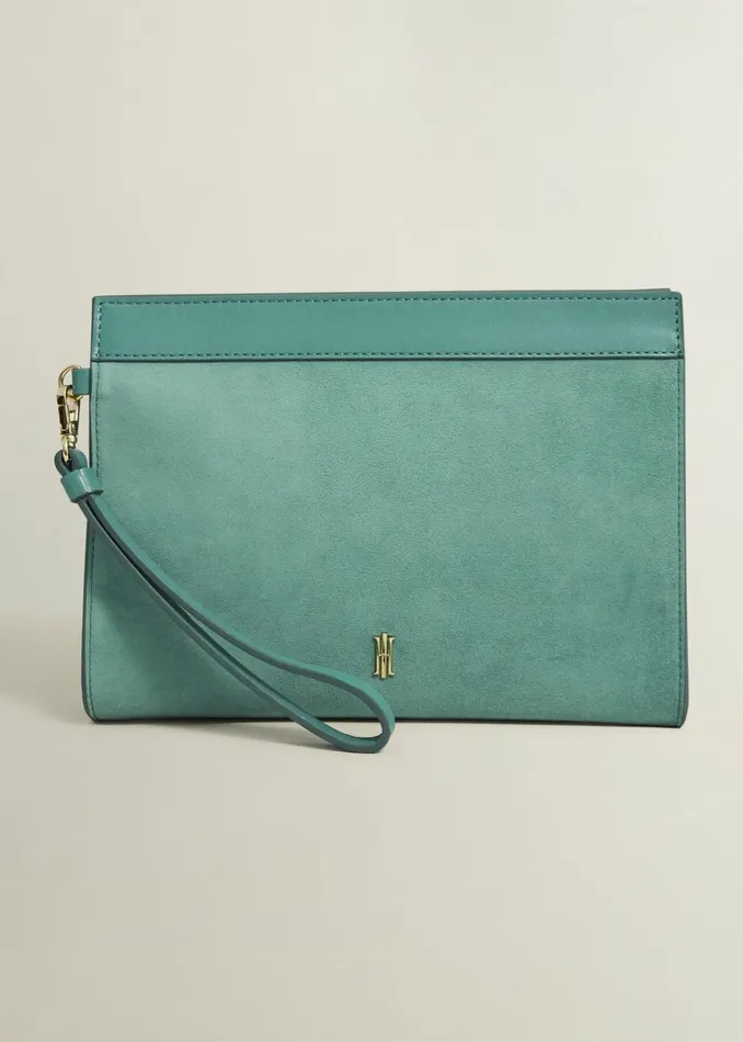 Women Catherine Suede Wristlet Deep Aqua Green Hobbs Bags