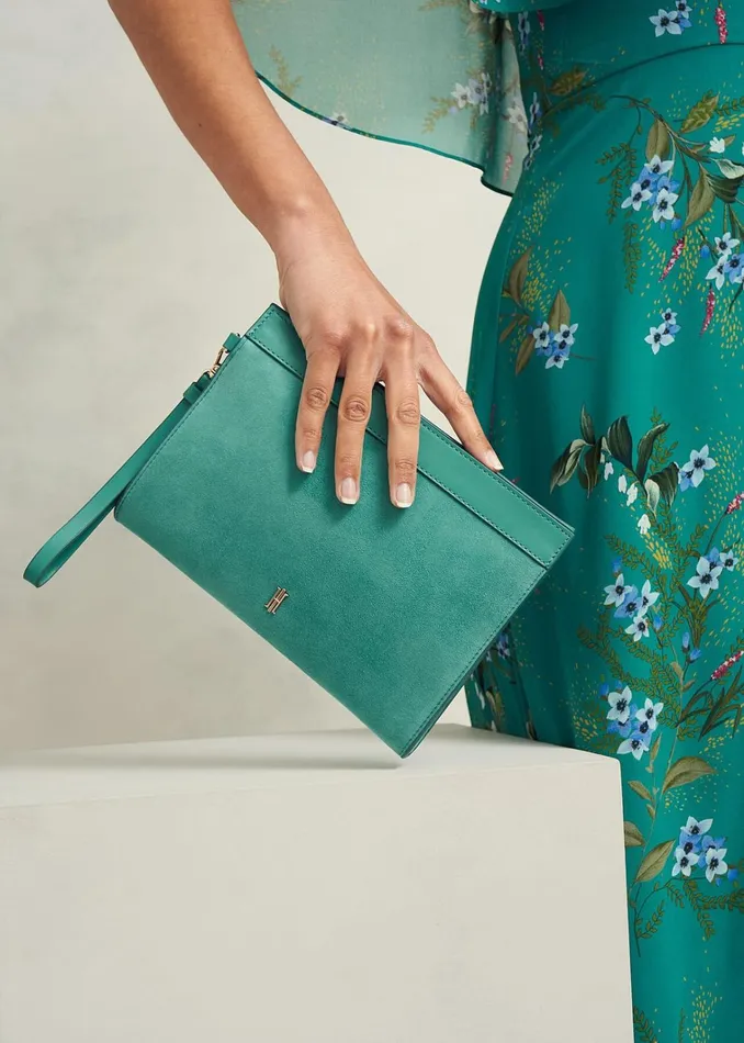 Women Catherine Suede Wristlet Deep Aqua Green Hobbs Bags