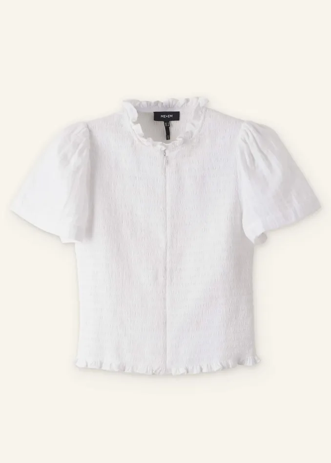 Women Cheesecloth Shirred Zip Top Soft White MEEM