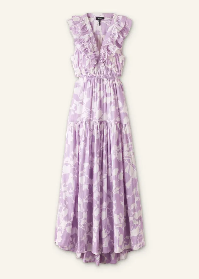 Women Cheesecloth Tulip Print FullLength Dress Soft Whitesherbet Lilac MEEM