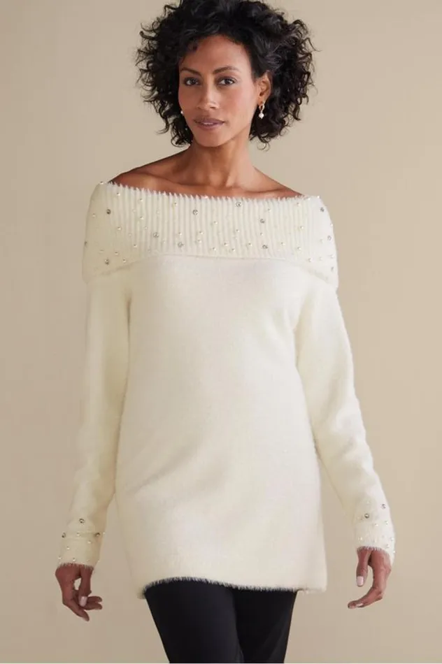 Women Christina Sweater Ivory Pearl Soft Surroundings Tops