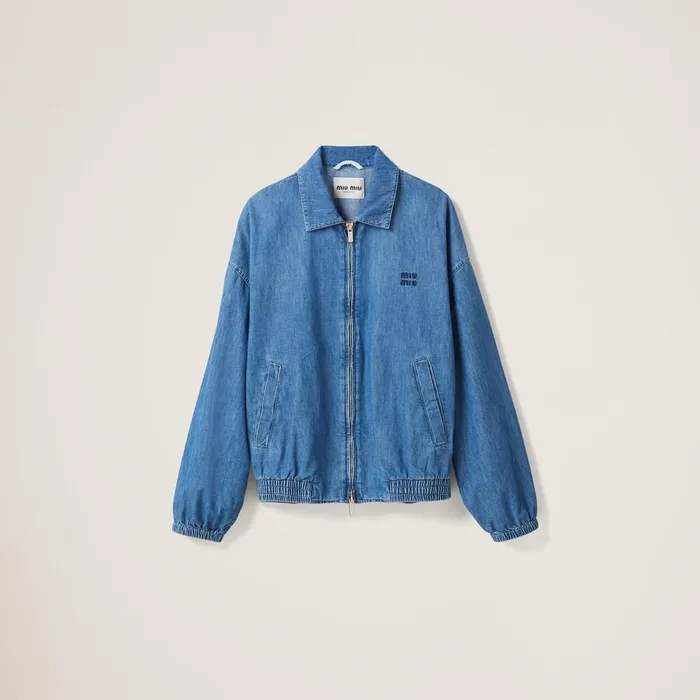 Women Coats And Jackets Miu Miu Chambray Blouson Jacket Sapphire Blue