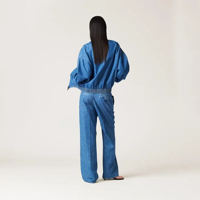 Women Coats And Jackets Miu Miu Chambray Blouson Jacket Sapphire Blue Women Coats And Jackets Miu Miu Chambray Blouson Jacket Sapphire Blue