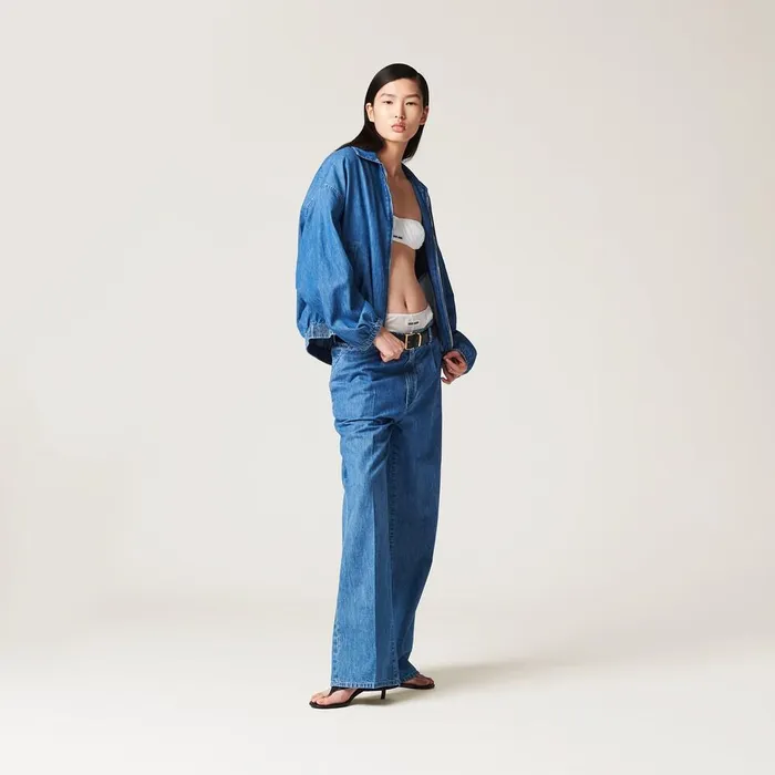 Women Coats And Jackets Miu Miu Chambray Blouson Jacket Sapphire Blue Women Coats And Jackets Miu Miu Chambray Blouson Jacket Sapphire Blue