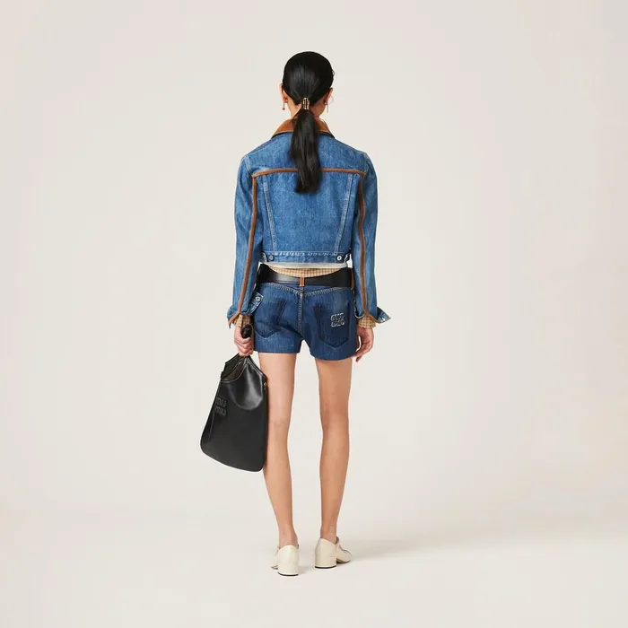 Women Coats And Jackets Miu Miu Denim Blouson Jacket Navy Women Coats And Jackets Miu Miu Denim Blouson Jacket Navy