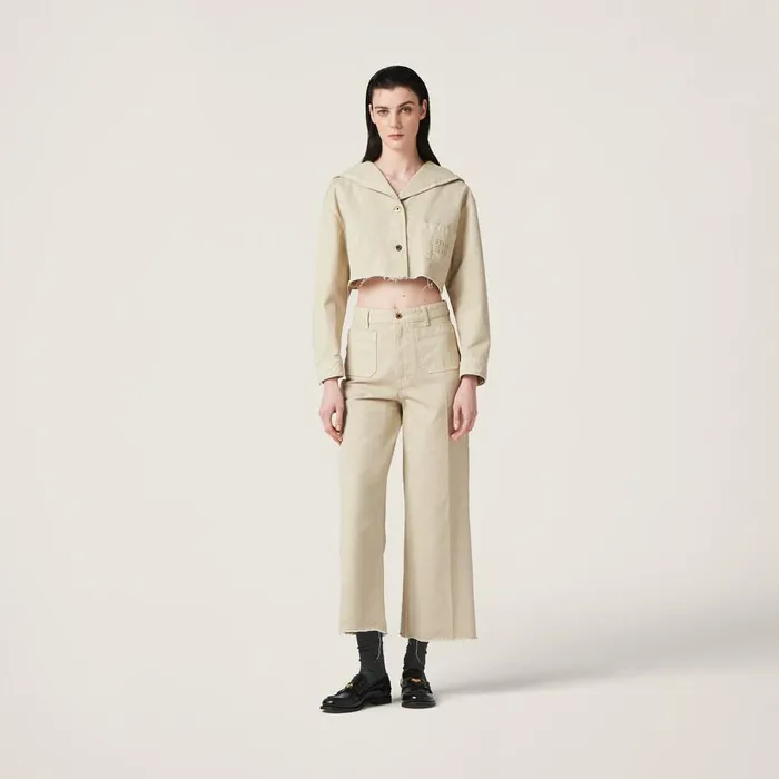 Women Coats And Jackets Miu Miu Gabardine Blouson Jacket Chalk White Women Coats And Jackets Miu Miu Gabardine Blouson Jacket Chalk White