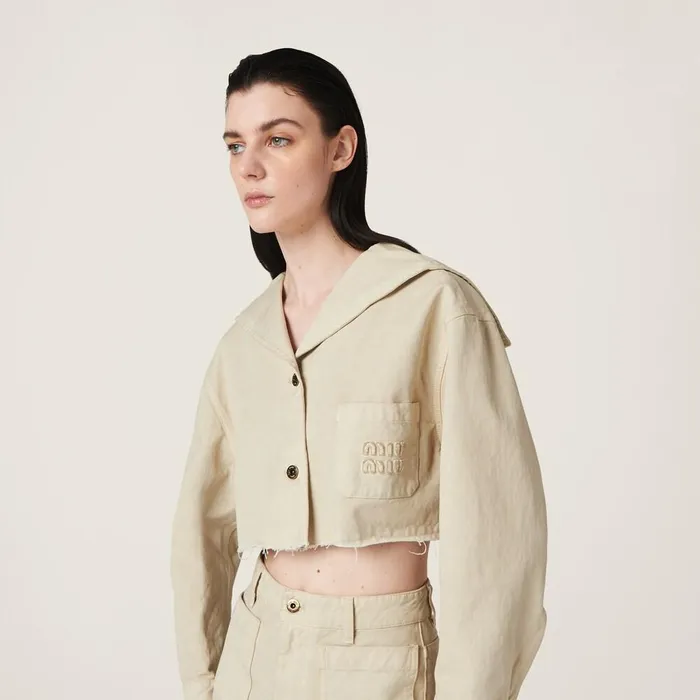 Women Coats And Jackets Miu Miu Gabardine Blouson Jacket Chalk White Women Coats And Jackets Miu Miu Gabardine Blouson Jacket Chalk White