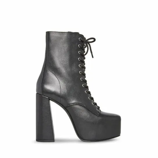 Women CONFIDENT BLACK LEATHER Black Leather Steve Madden Boots and Booties