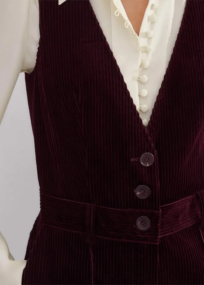 Women Cord WideLeg Layering Jumpsuit Deep Merlot MEEM