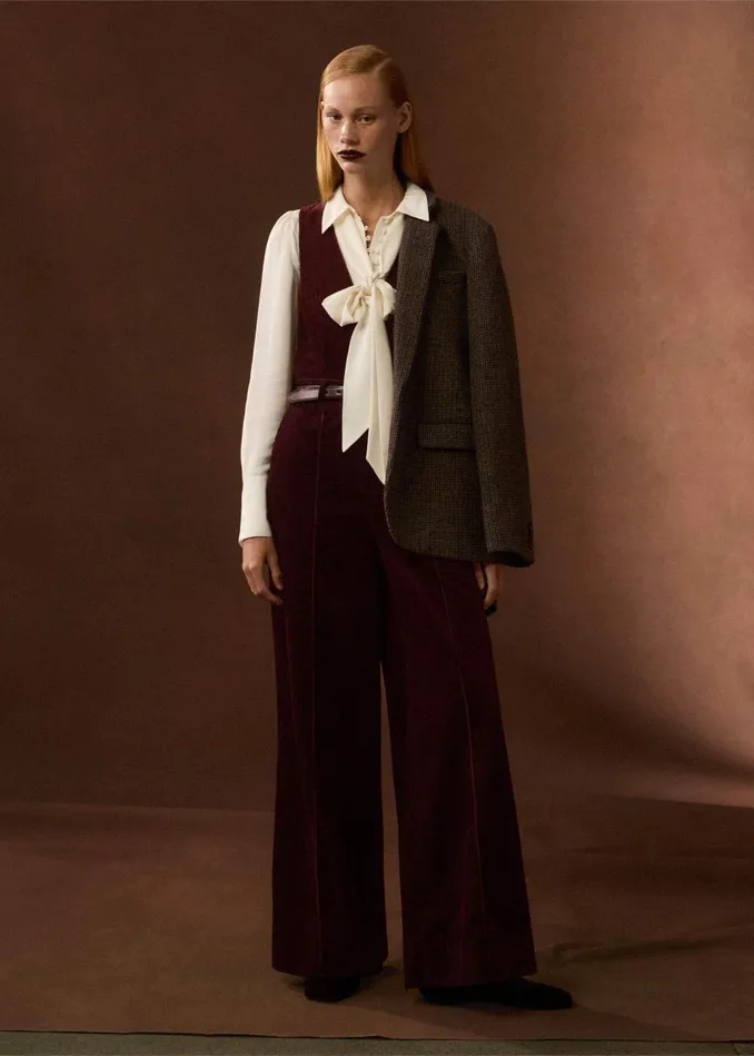 Women Cord WideLeg Layering Jumpsuit Deep Merlot MEEM
