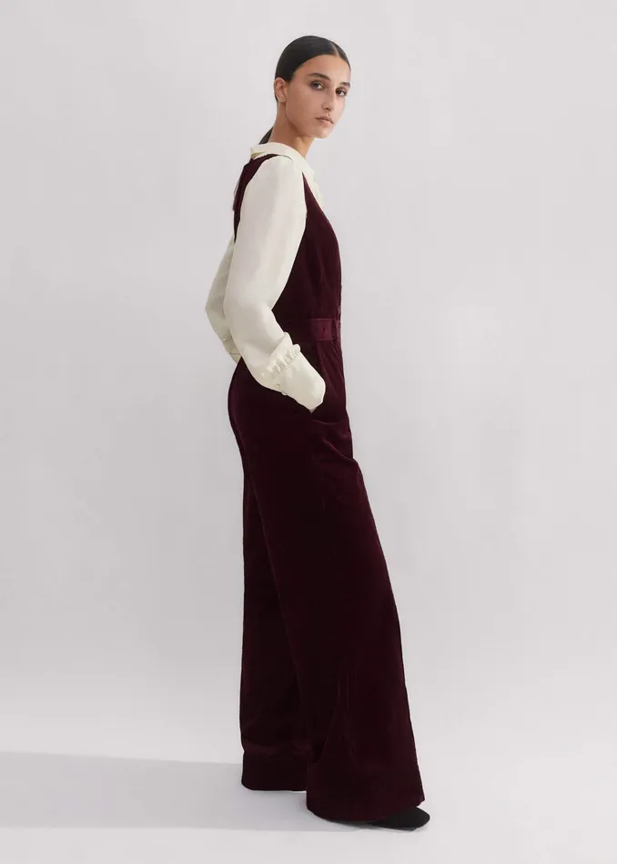 Women Cord WideLeg Layering Jumpsuit Deep Merlot MEEM