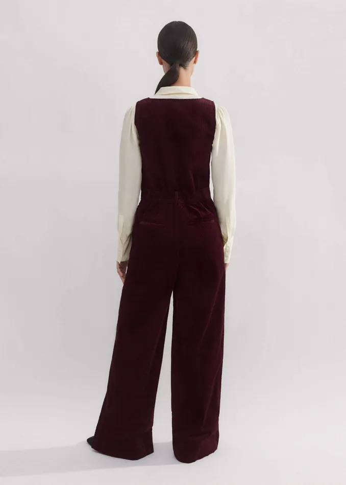 Women Cord WideLeg Layering Jumpsuit Deep Merlot MEEM