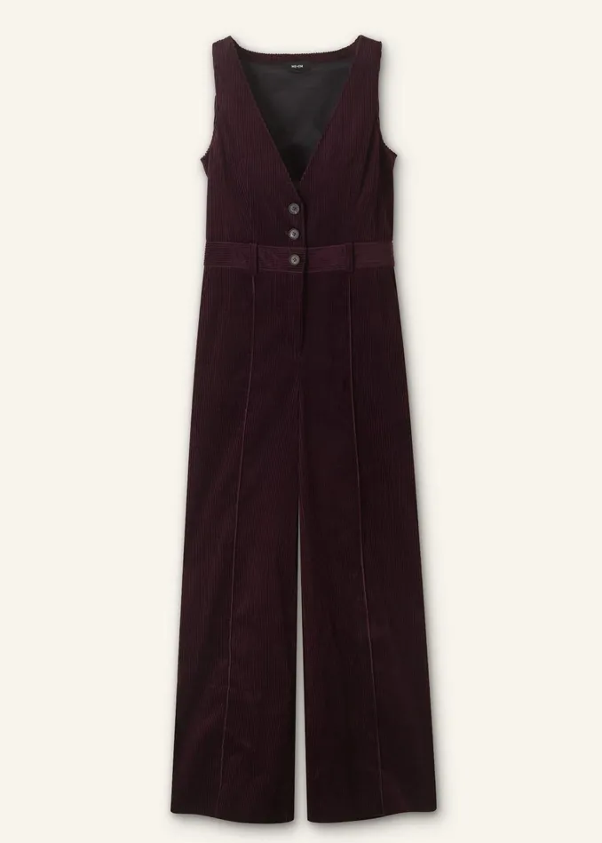 Women Cord WideLeg Layering Jumpsuit Deep Merlot MEEM