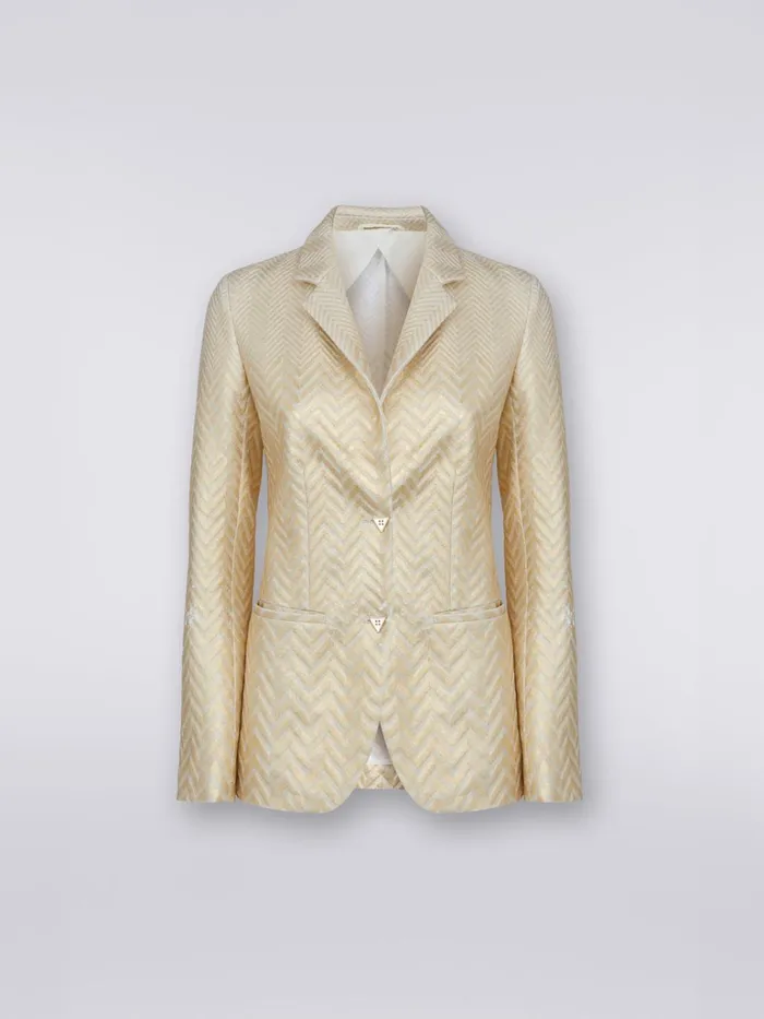 Women Cotton And Viscose Blazer With Zigzag Pattern Gold Missoni Coats and Jackets