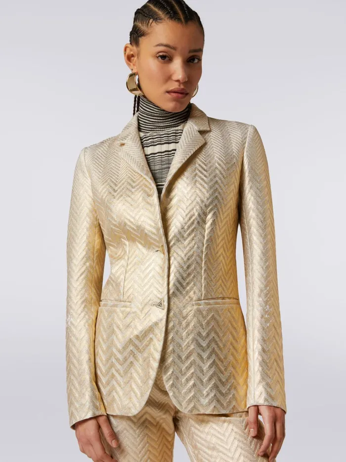 Women Cotton And Viscose Blazer With Zigzag Pattern Gold Missoni Coats and Jackets Women Cotton And Viscose Blazer With Zigzag Pattern Gold Missoni Coats and Jackets
