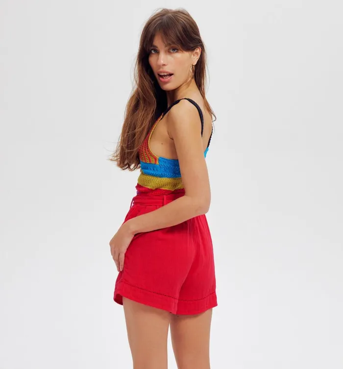 Women Cotton Gauze Shorts 8211 Cherry Red Promod Shorts Women Cotton Gauze Shorts 8211 Cherry Red Promod Shorts