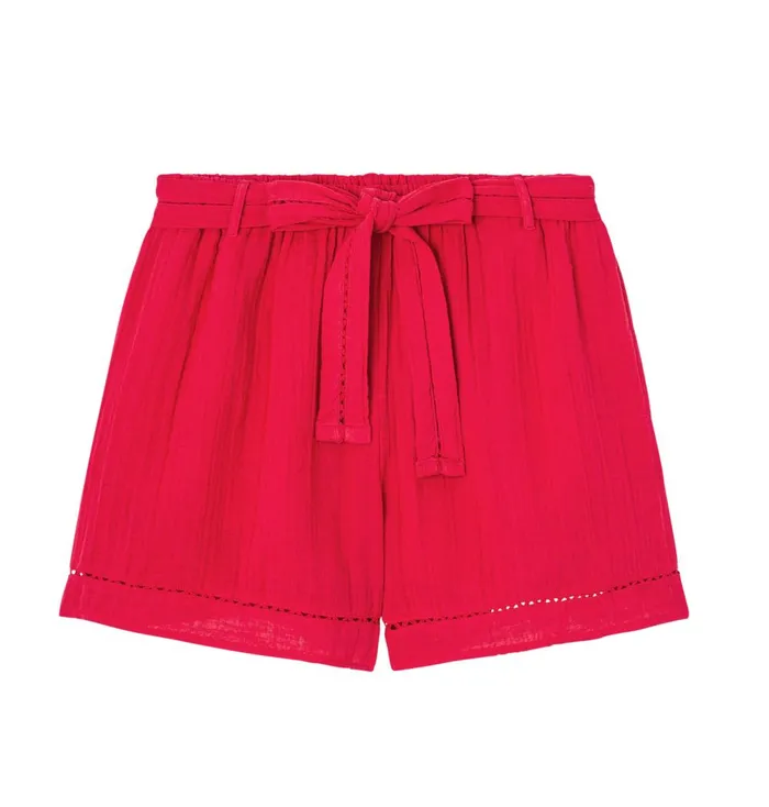 Women Cotton Gauze Shorts 8211 Cherry Red Promod Shorts Women Cotton Gauze Shorts 8211 Cherry Red Promod Shorts