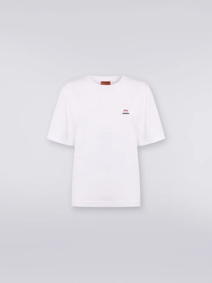 Women CrewNeck Cotton TShirt With Embroidery And Logo White Missoni Tshirts And Tops