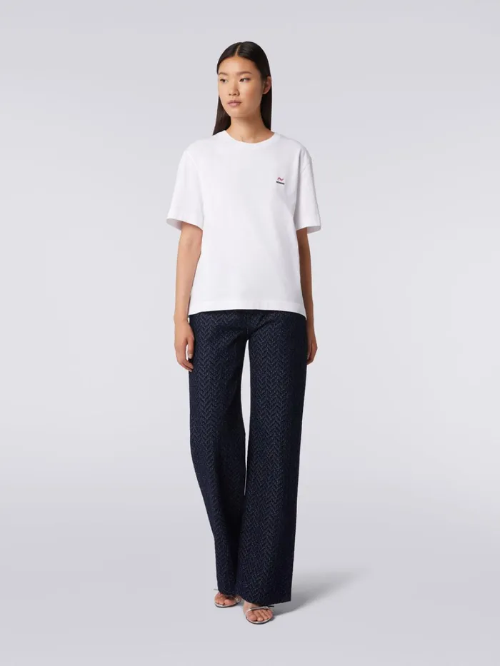 Women CrewNeck Cotton TShirt With Embroidery And Logo White Missoni Tshirts And Tops Women CrewNeck Cotton TShirt With Embroidery And Logo White Missoni Tshirts And Tops