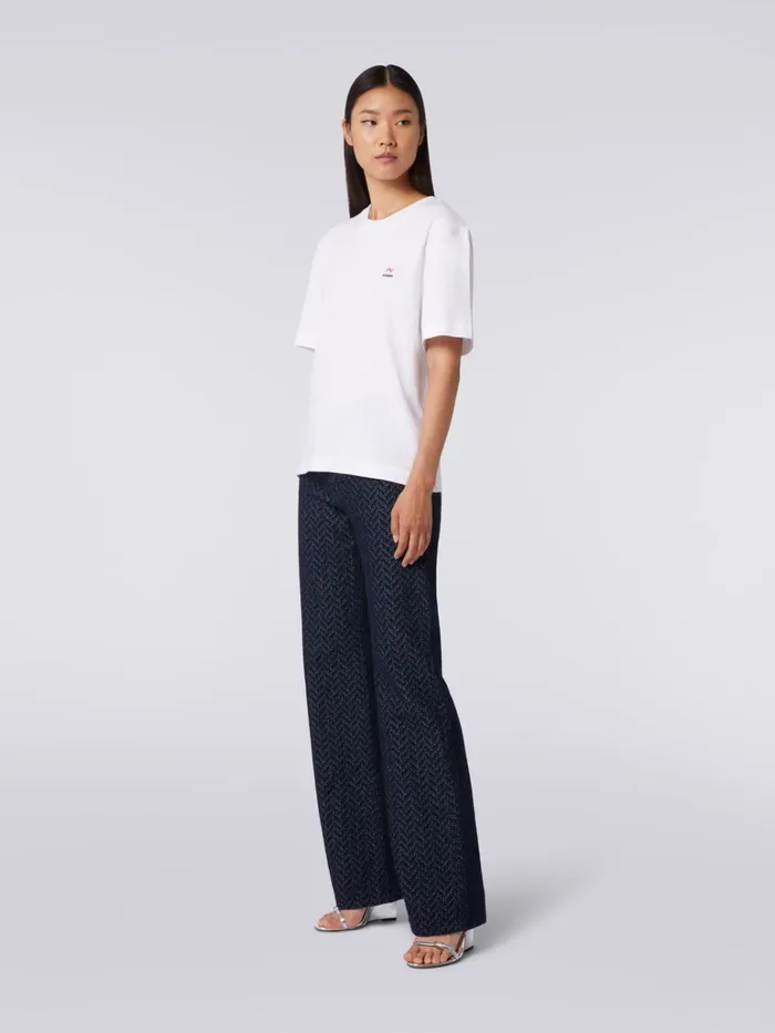 Women CrewNeck Cotton TShirt With Embroidery And Logo White Missoni Tshirts And Tops Women CrewNeck Cotton TShirt With Embroidery And Logo White Missoni Tshirts And Tops