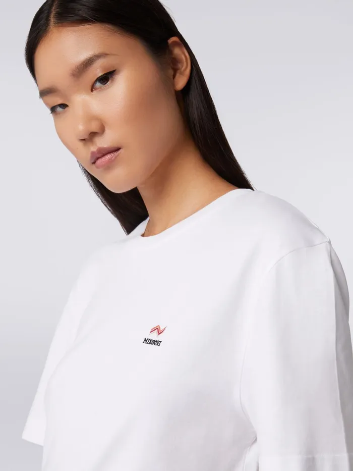 Women CrewNeck Cotton TShirt With Embroidery And Logo White Missoni Tshirts And Tops Women CrewNeck Cotton TShirt With Embroidery And Logo White Missoni Tshirts And Tops