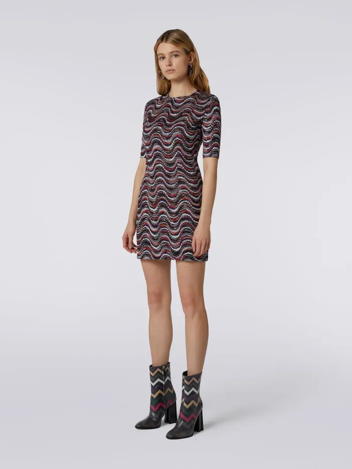 Women CrewNeck Mini Dress In Wavy Viscose With Lurex Multicoloured Missoni Dresses Women CrewNeck Mini Dress In Wavy Viscose With Lurex Multicoloured Missoni Dresses