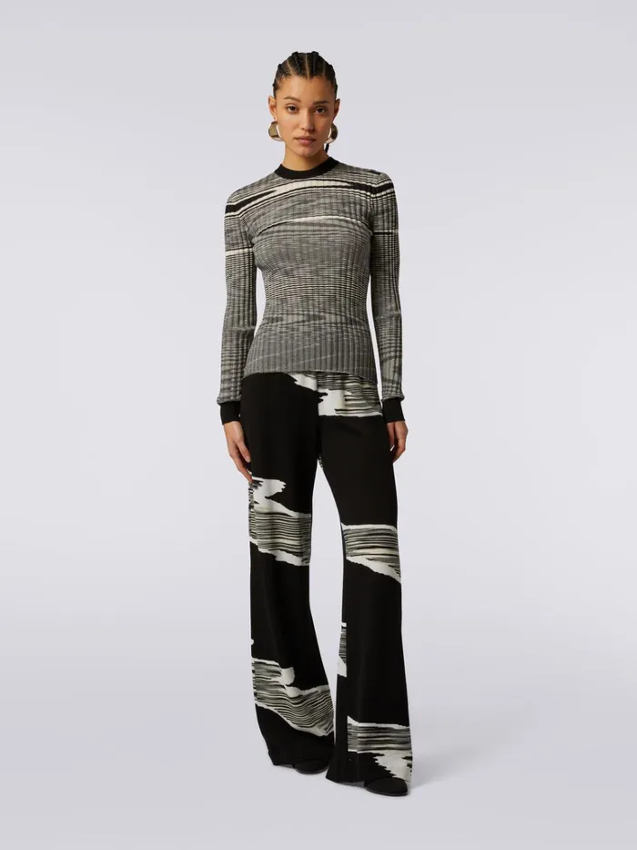 Women CrewNeck NarrowRibbed Pullover In Cashmere And Silk Black and White Missoni Tshirts And Tops Women CrewNeck NarrowRibbed Pullover In Cashmere And Silk Black and White Missoni Tshirts And Tops