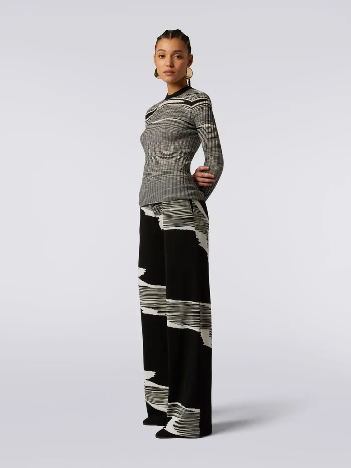 Women CrewNeck NarrowRibbed Pullover In Cashmere And Silk Black and White Missoni Tshirts And Tops Women CrewNeck NarrowRibbed Pullover In Cashmere And Silk Black and White Missoni Tshirts And Tops