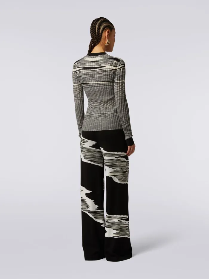 Women CrewNeck NarrowRibbed Pullover In Cashmere And Silk Black and White Missoni Tshirts And Tops Women CrewNeck NarrowRibbed Pullover In Cashmere And Silk Black and White Missoni Tshirts And Tops